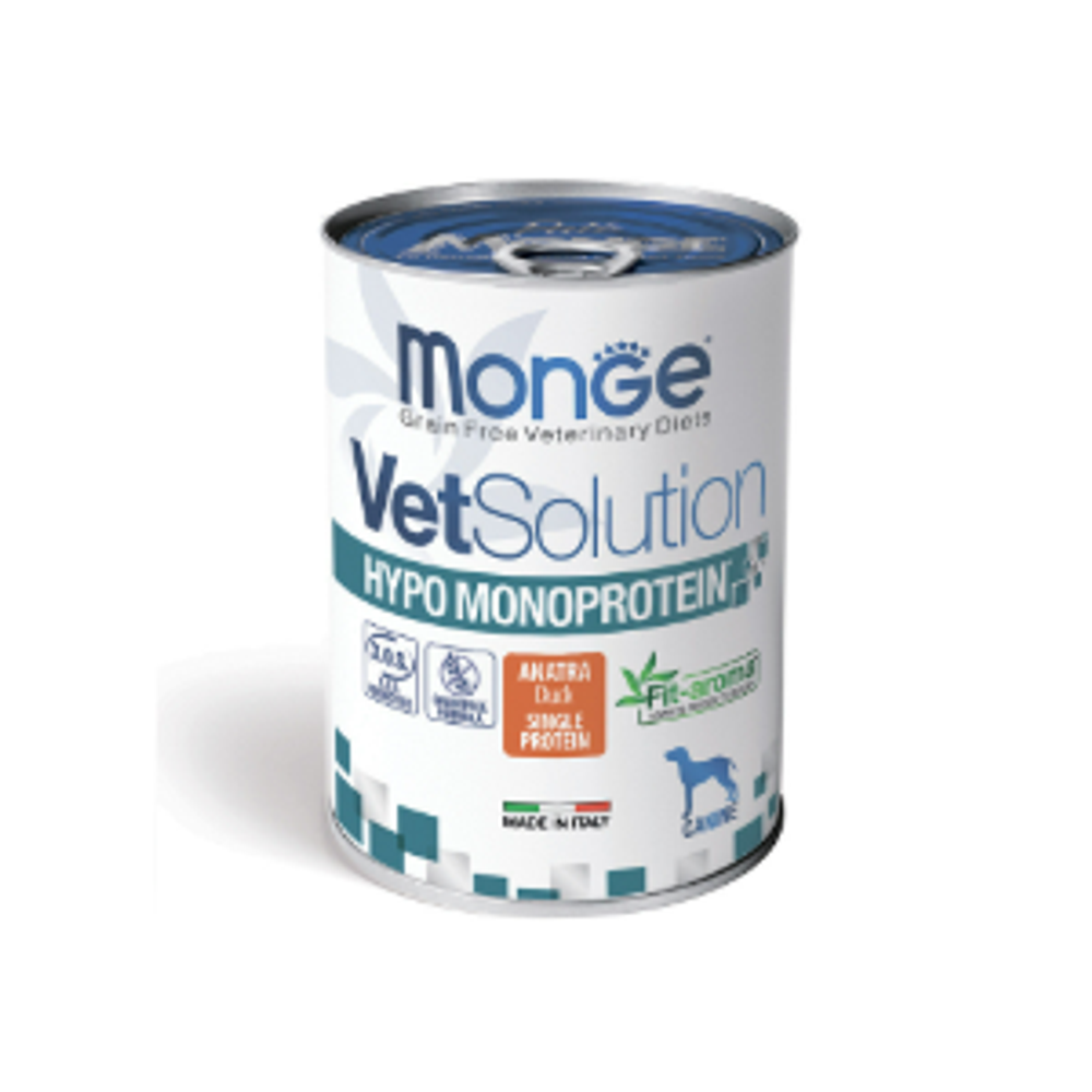Диетический корм Monge VetSolution Dog Hypo Monoprotein DUCK Гипо монопротеин с уткой для собак для снижения реакции пищевой непереносимости 400гр - 12 шт