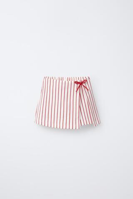 ZARA ЮБКА-ШОРТЫ В ПОЛОСКУ С БАНТОМ, КРАСНЫЙ