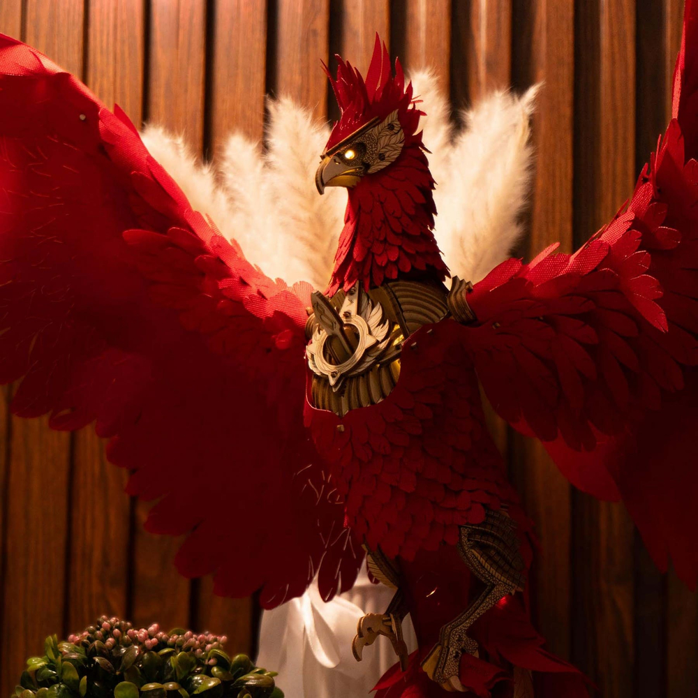 Деревянный конструктор Огненный Феникс со светящимися глазами (Lemmo)