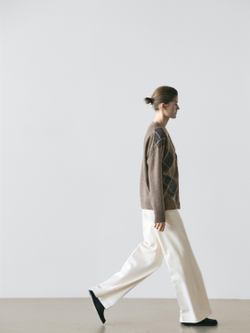 Massimo Dutti Кардиган из шерстяного трикотажа с узором «ромбы», кротово-коричневый