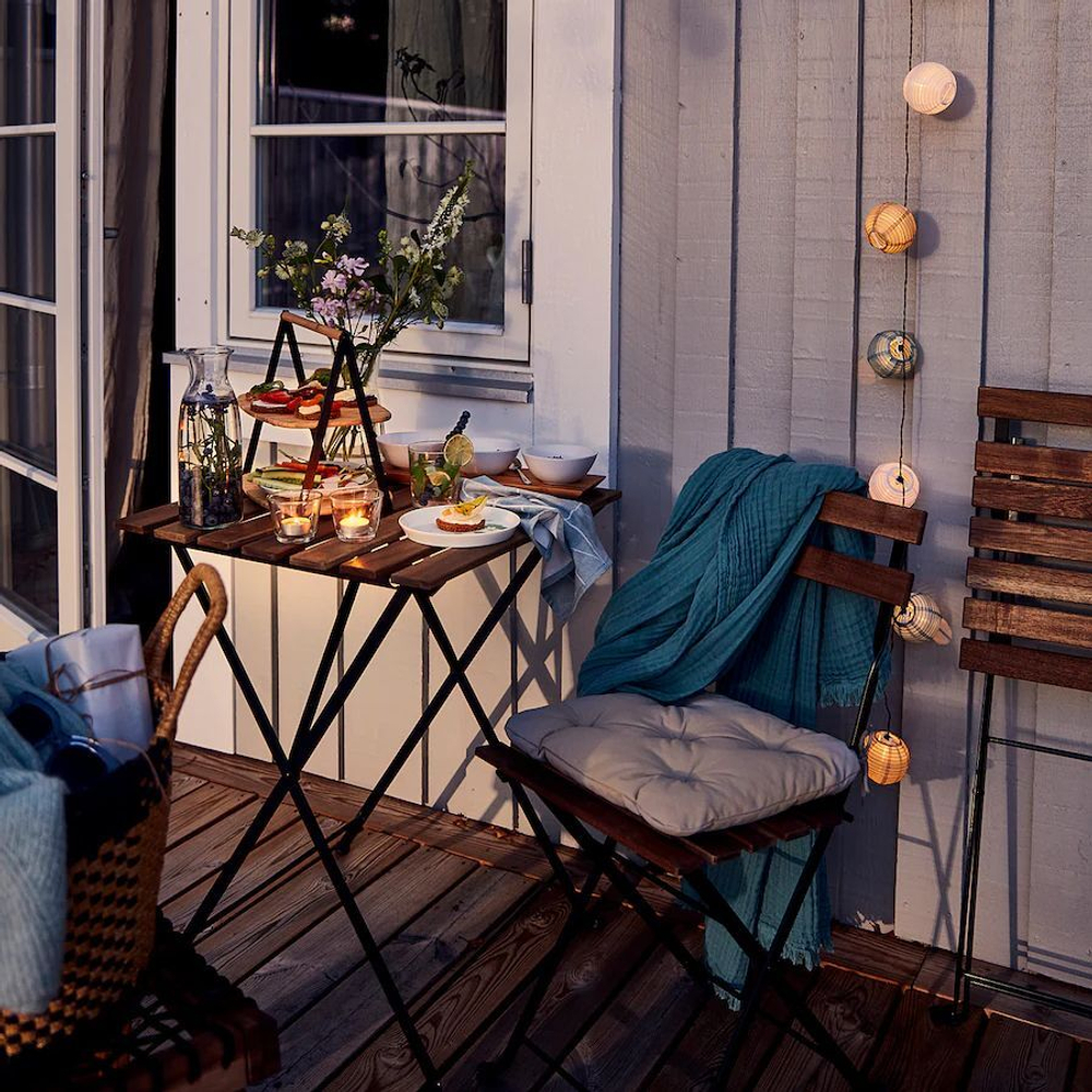 Комплект садовой мебели Тэрно из массива березы с нержавеющим стальным каркасом, складной стол и 2 складных стула для улицы дачи кафе, венге