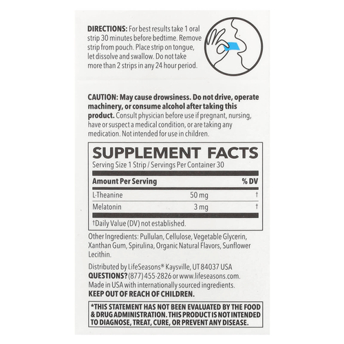 LifeSeasons, Therapy, Rest-ZZZ ™, полоски для рта, мята, 30 полосок