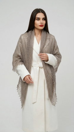 Оренбургский пуховый платок-паутинка А160-03 серый