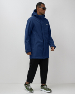 Парка спортивная мужская с капюшоном softshell синего цвета 9565S