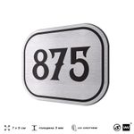 Номерок на дверь квартиры 875, для кабинета, офиса, шильдик 9 х 7 см, серебристый, Айдентика Технолоджи