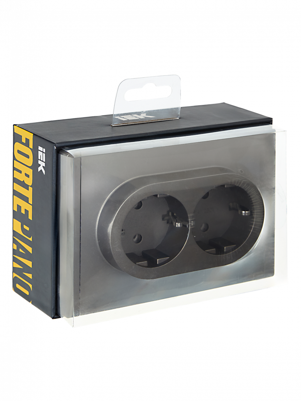 FORTE&PIANO Розетка 2-местная с заземлением с защитными шторками безвинтовое крепление 16А FP523 сталь IEK