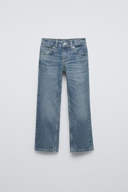 ZARA ДЖИНСЫ ПРЯМОГО ПОКРОЯ С БЛЕСТКАМИ, СИНИЙ