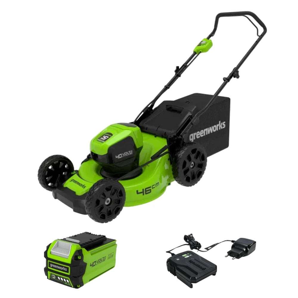 Аккумуляторная газонокосилка Greenworks GD40LM46HPK2 40В (1 x 2 Ач, ЗУ) нож 46 см, 2514407UA