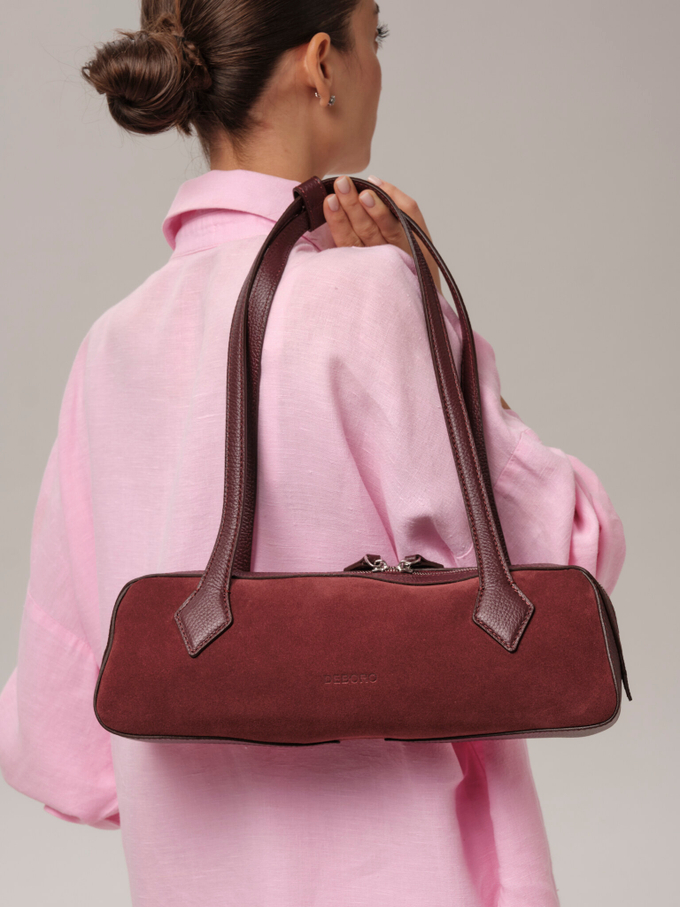 Сумка женская багет на плечо бордовая