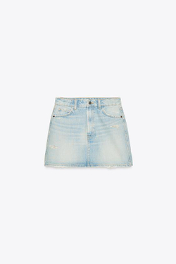 ZARA ДЖИНСОВАЯ МИНИ-ЮБКА TRF, ГОЛУБОЙ