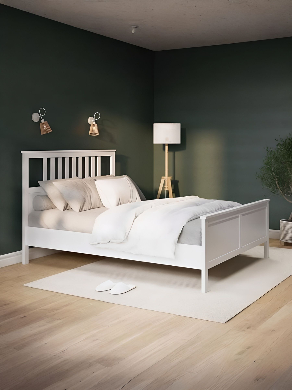 IKEA Кровать двуспальная HEMNES 160*200, белая, с металлической центральной перекладиной, из массива дерева, КЫМОР (ИКЕА ХЕМНЭС)
