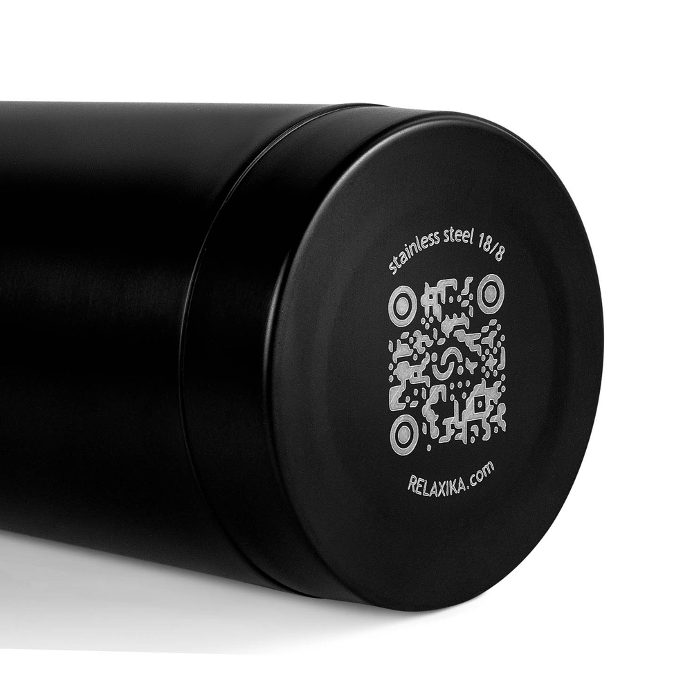 Термос Relaxika 101 (0,5 литра), черный (стикерпак "Красоты России")