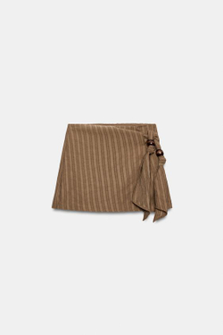 ZARA ЮБКА-ШОРТЫ С УЗЛОМ И БУСИНАМИ, КОРИЧНЕВЫЙ