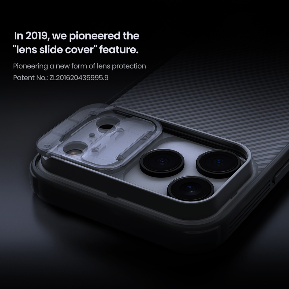 Чехол серого цвета (Transparent black) на iPhone 17 Pro Max, серия CamShield Pro (обновленная двойная защитная шторка для камеры) от Nillkin