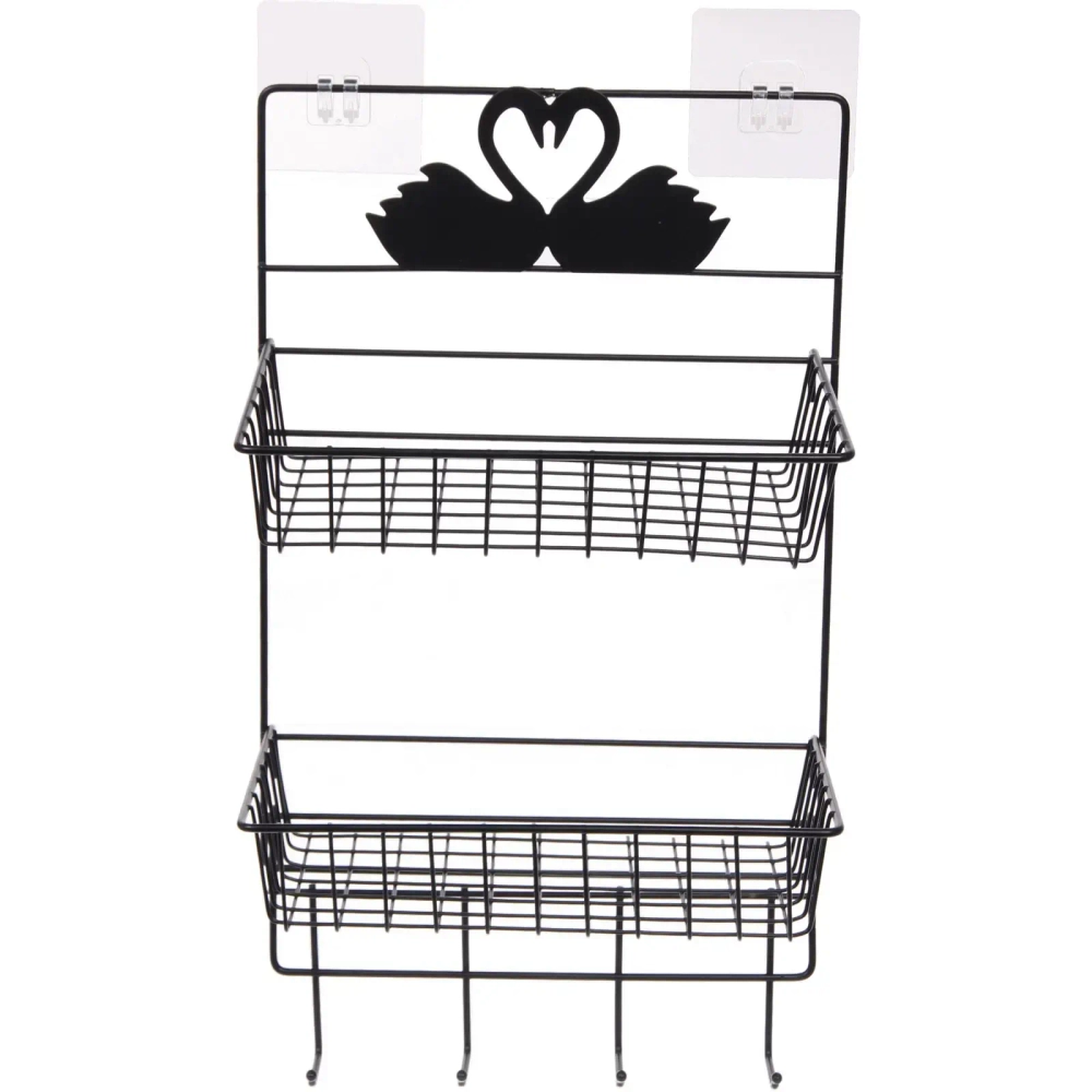 Органайзер металлический подвесной универсальный «ФАНАДЕРО», цвет черный, две полки, с крючками, 25*13*48см (лейбл)