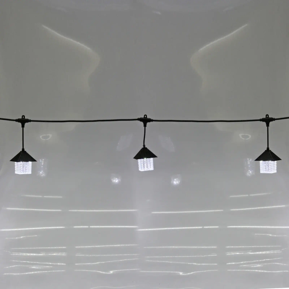 Гирлянда для улицы «Домики» 5 м 10 ламп LED (8,5*10 см) черн..пров, 1 реж.,IP-55 (220 V), Белый