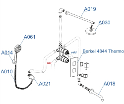 A174819 Thermo Встраиваемый комплект для ванны с верхней душевой насадкой, лейкой и изливом