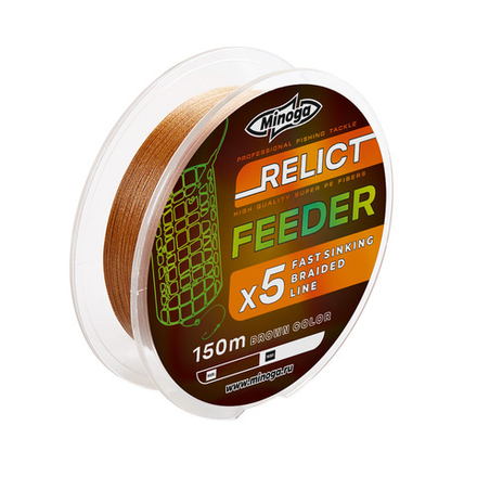 Шнур Minoga RELICT FEEDER X5 BROWN (sinking), 150 m, d 0,14mm. , test 4,59 kg.