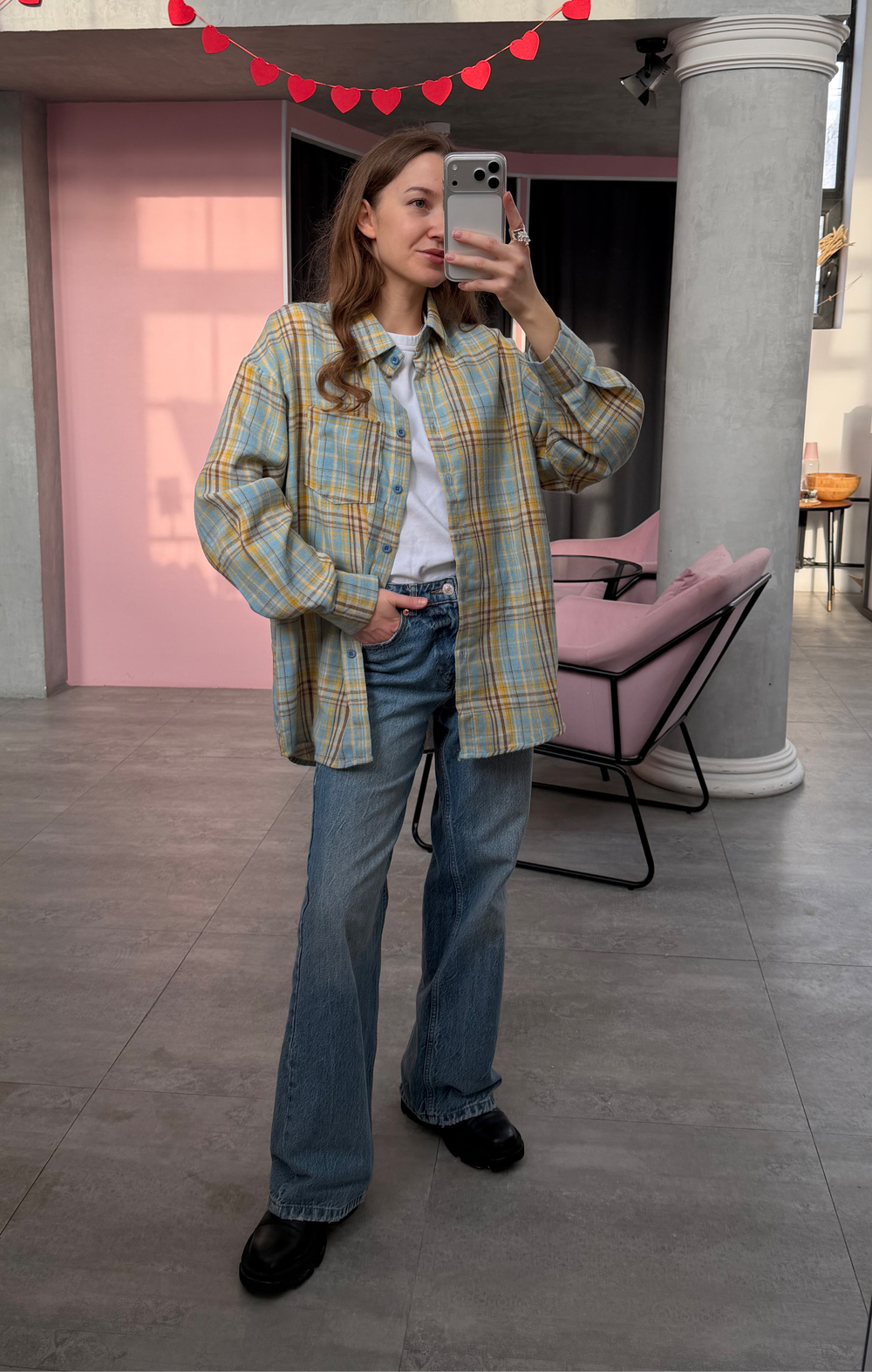 Рубашка в клетку голубой