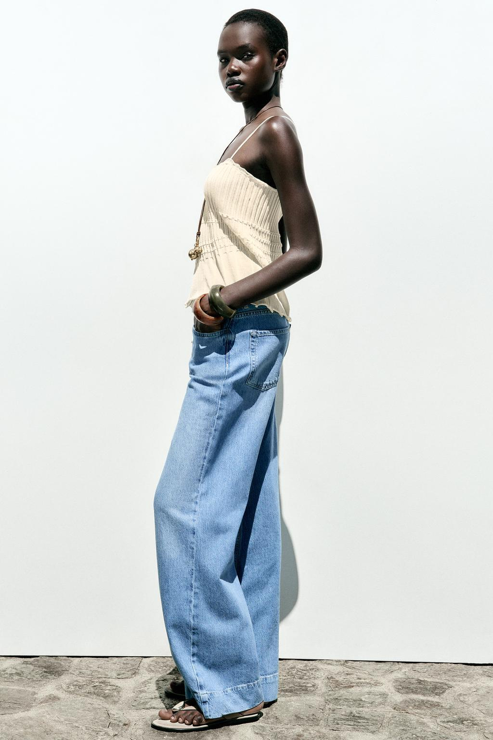 ZARA ДЖИНСЫ Z1975 WIDE LEG HIGH WAIST С ПУГОВИЦАМИ, ВЫЦВЕТШИЙ СИНИЙ