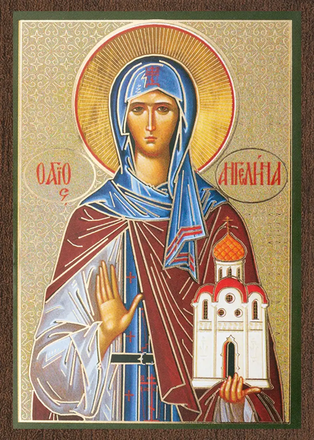 Икона "Ангелина Сербская" 6х9 на МДФ-6
