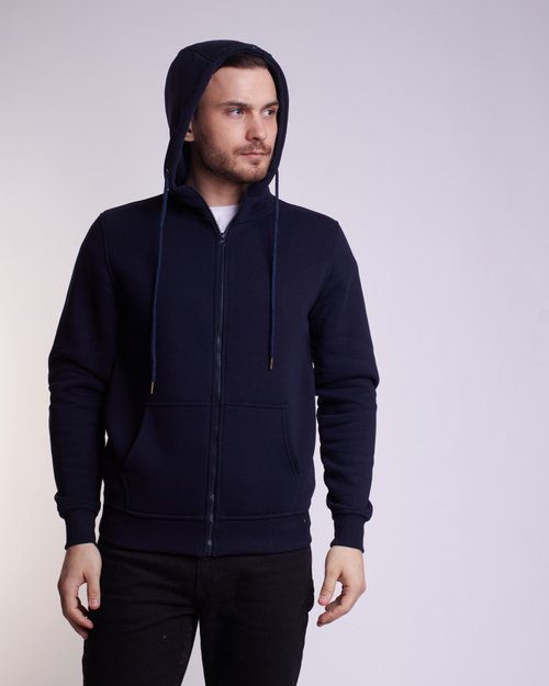 Худи на молнии ПРЕМИУМ темно-синяя с начесом/без начеса
