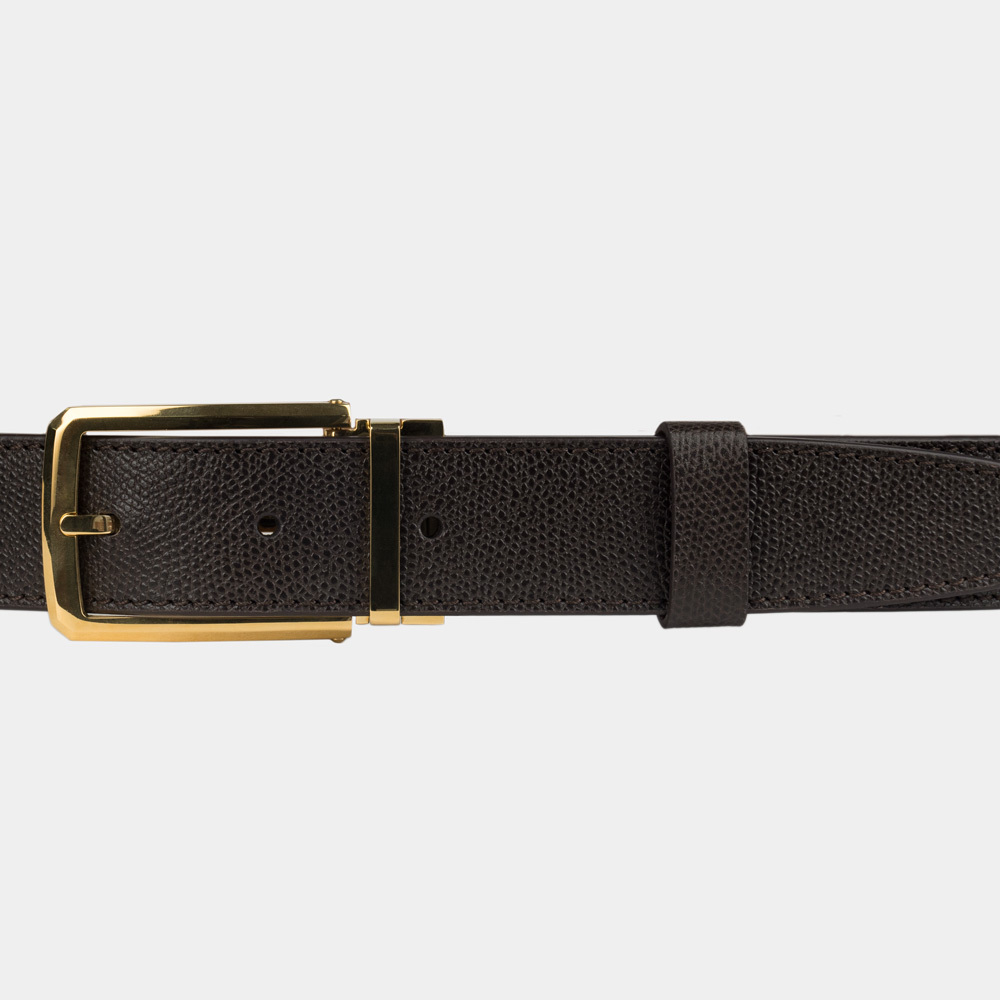 Ремень кожаный мужской из натуральной кожи сафьяно 35 мм, коричневый