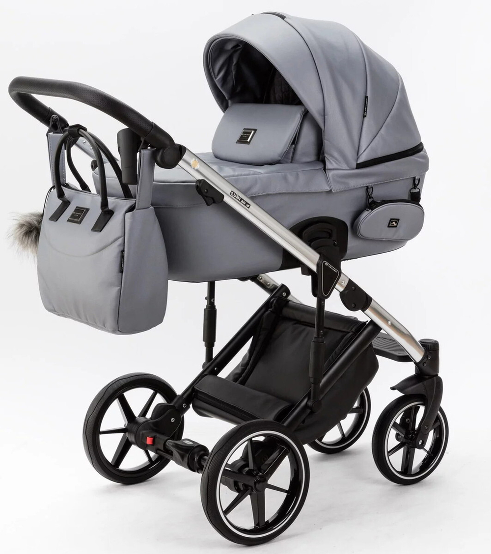 Детская коляска Adamex Lumi Air SE Deluxe 3 в 1 L-SM507 (СЕРАЯ ПЕРЛ. КОЖА+ХРОМ РАМА)