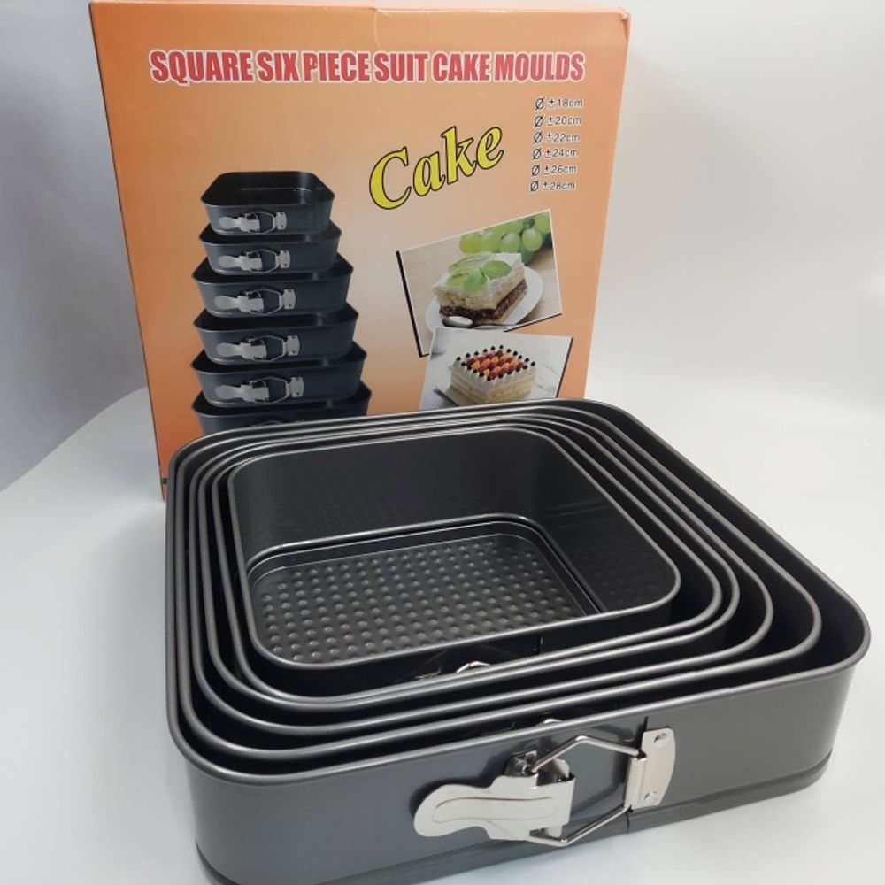 Форма разъёмная Квадрат 6шт d-18,20,22,24,26,28см. h-6см. тефлон 1/12шт