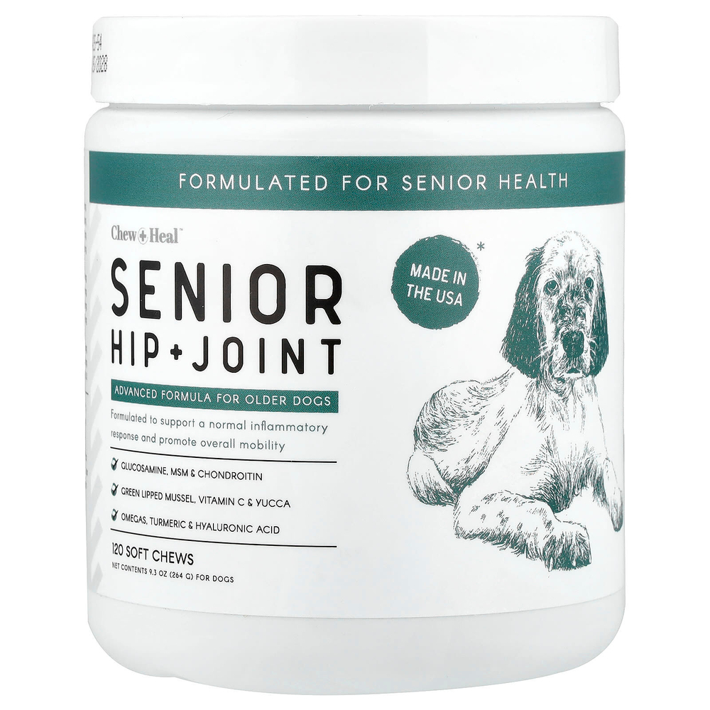 Chew + Heal, Senior, добавка для бедер и суставов, для собак, 120 жевательных таблеток, 264 г (9,3 унции)