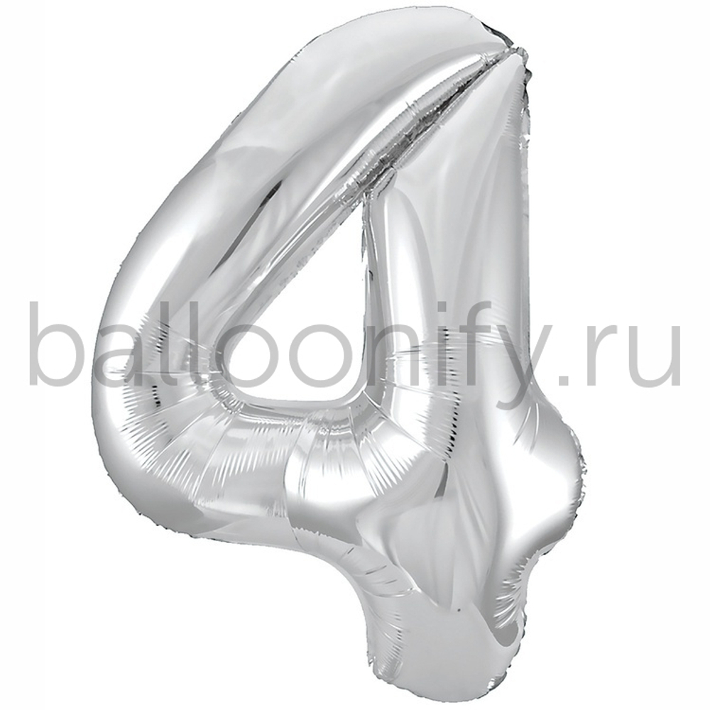 Шар ЦИФРА 4 Металлик Silver 40" 102 см