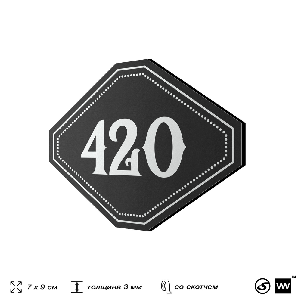 Номерок на дверь квартиры 420, для кабинета, офиса, шильдик 9 х 7 см, черный, Айдентика Технолоджи