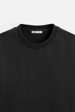 ZARA ФУТБОЛКА HEAVY WEIGHT ИЗ ТКАНИ С ЭФФЕКТОМ ПОТЕРТОСТИ, ТЕМНЫЙ АНТРАЦИТ