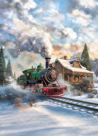Паровоз Зима №1  - фон неопреновый