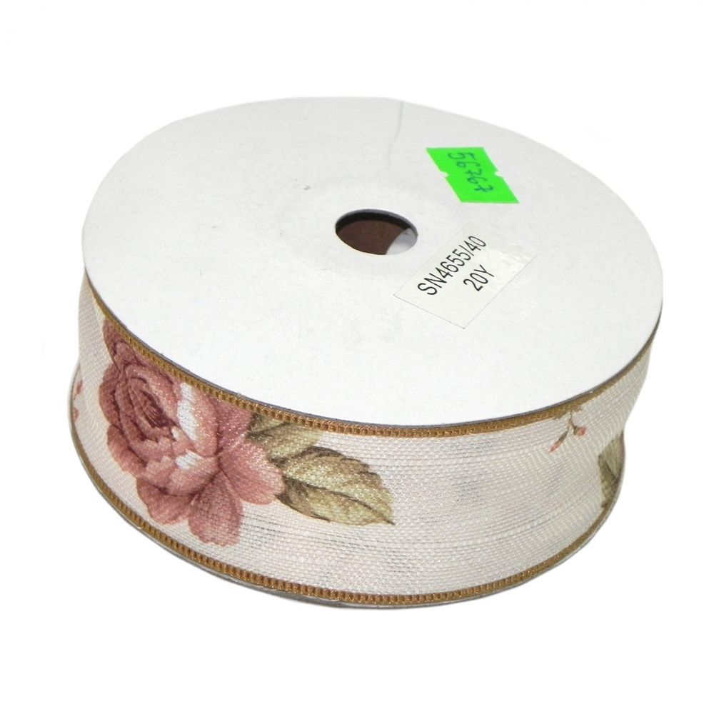Декоративная лента для рукоделия, упаковки и флористики с цветочным принтом, 4 см, намотка 20 ярдов, бежевый, дизайн розовые пионы Декоративная лента для рукоделия, упаковки и флористики с цветочным принтом, 4 см, намотка 20 ярдов, бежевый, дизайн розовые пионы