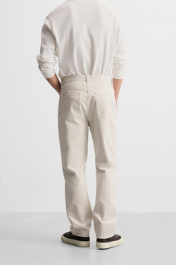 ZARA ДЖИНСЫ STRAIGHT FIT С ПРИНТОМ В ВИДЕ БРЫЗГ КРАСКИ, ЖЕЛТОВАТО-БЕЛЫЙ