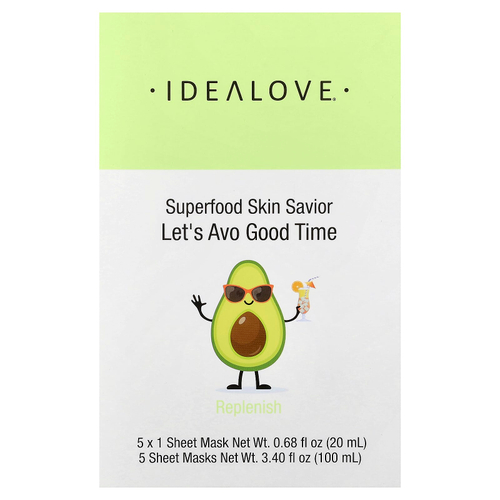 Idealove, Superfood Skin Savior, маска для лица с суперфудами, авокадо, 5 шт. по 20 мл (0,68 жидк. унции)