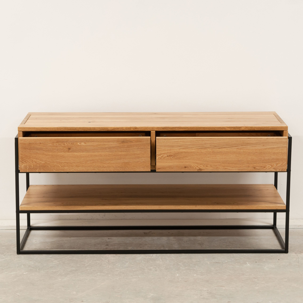 Тумба под телевизор, 123х46х60, G+K, напольная, туалетный столик, с ящиками и полкой, из массива дуба, лак, MAKOSA