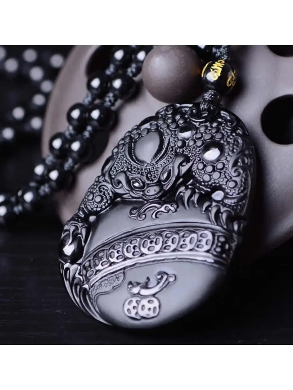 Подвеска Амулет Обсидиан Денежная жаба символ успеха