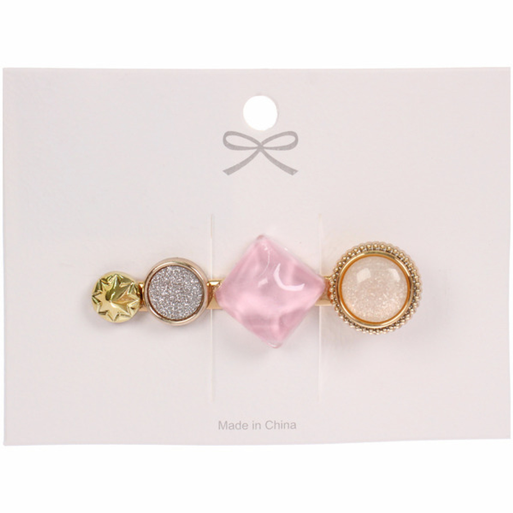 Зажим для волос 1шт на блистере «ЛАВАНДА», ромбик, цвет пудровая роза, 6*1.5см