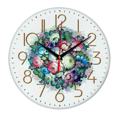 Часы Розы с васильками Жостово в форме плоской тарелки Декор для дома, подарок