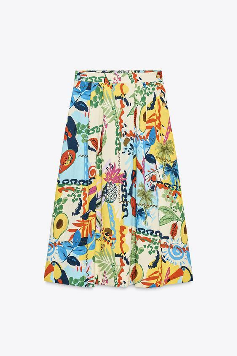 ZARA ЮБКА-МИДИ С ТРОПИЧЕСКИМ ПРИНТОМ, РАЗНОЦВЕТНЫЙ