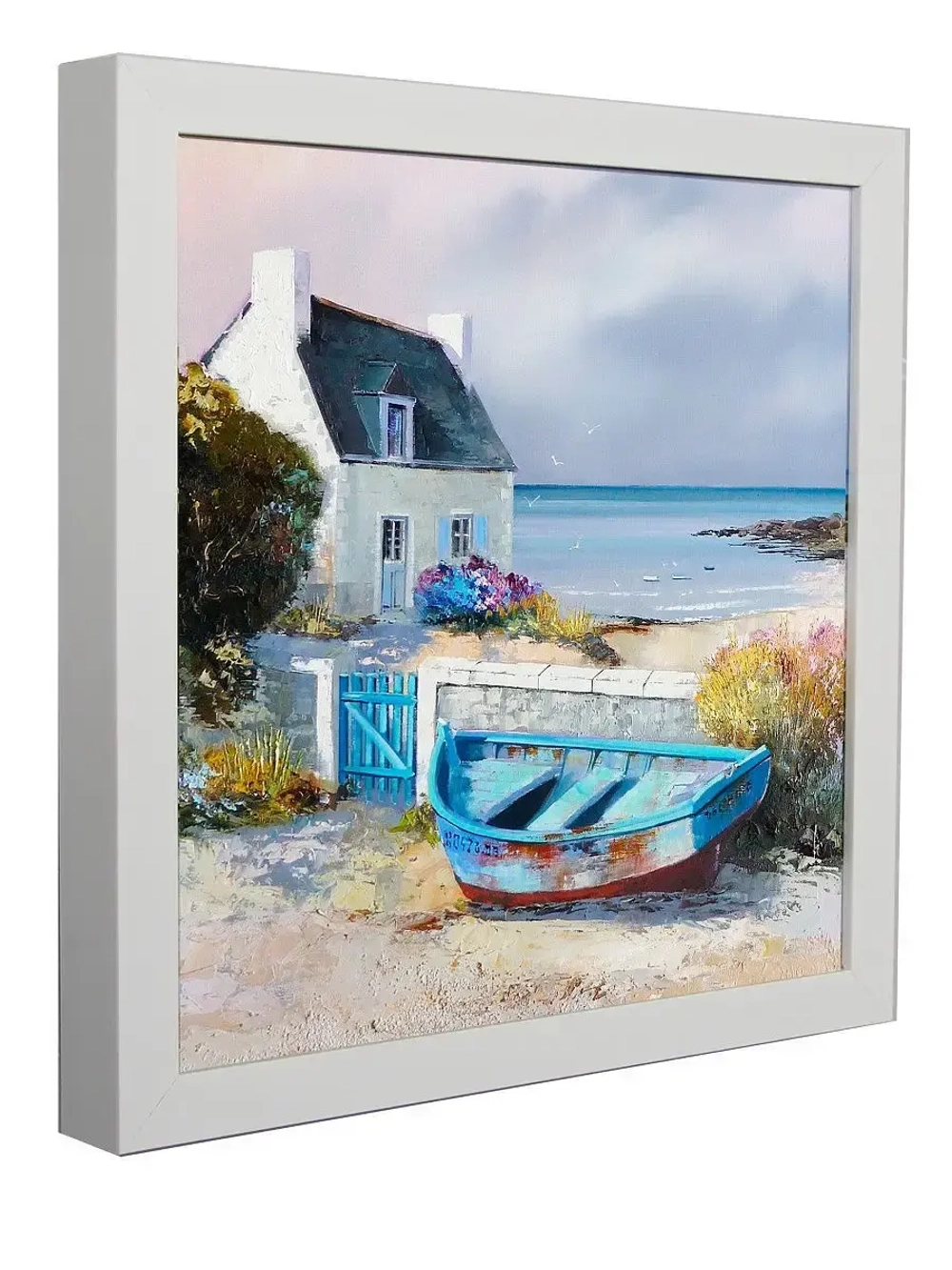 Картина на натуральном холсте в раме "Лодки"