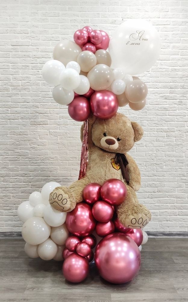 Мишка с облаком шаров арт3766