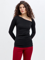 Черный лонгслив Джейн с асимметричным вырезом