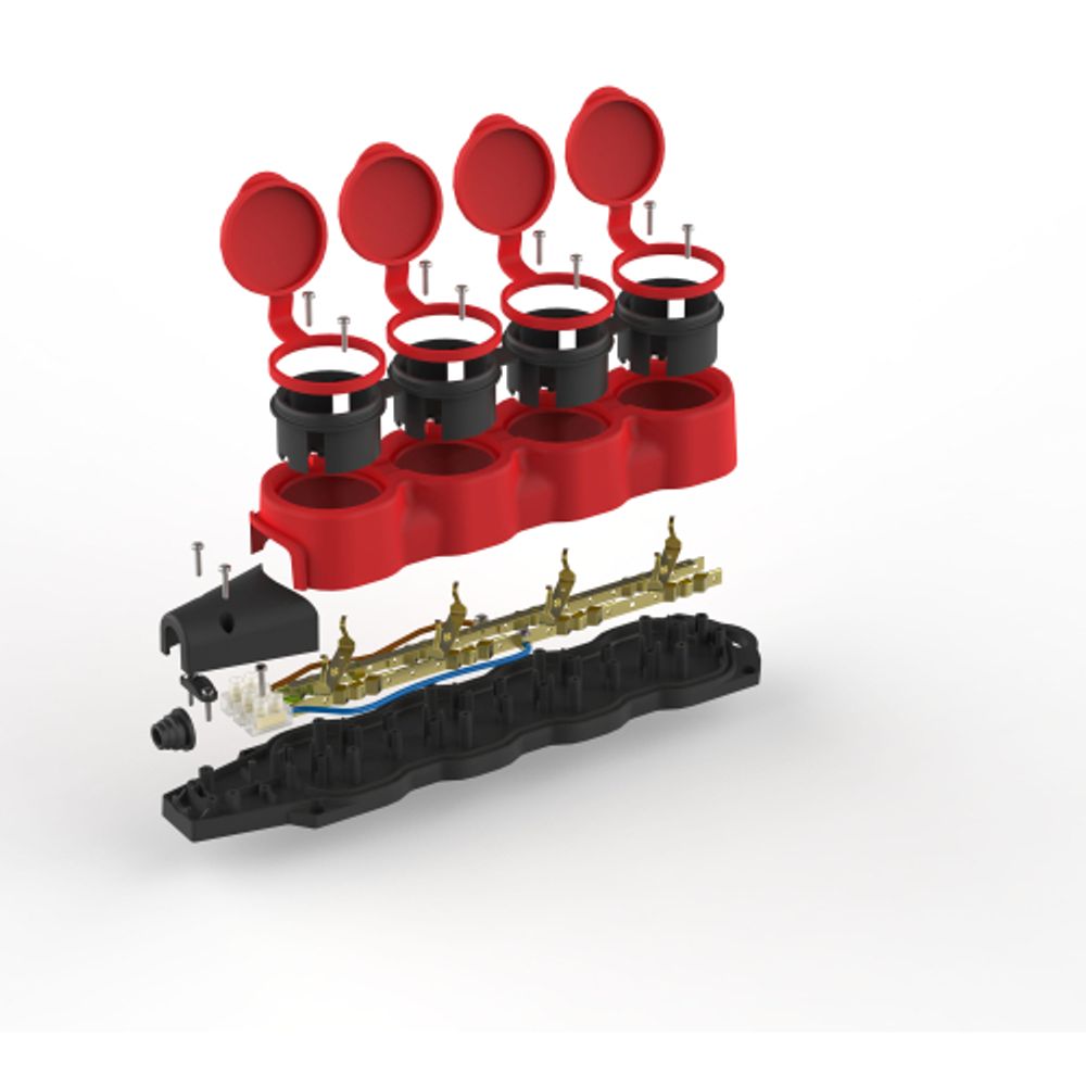 Колодка ЭРА KX-4e-RED-IP44 каучуковая с заземлением 4 розетки 16A IP44 красная | Электротовары