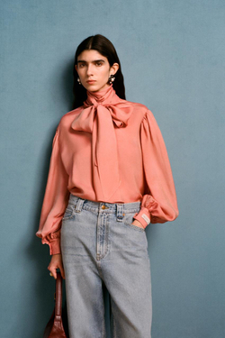 ZARA X WILLY CHAVARRIA БЛУЗА С БАНТОМ, РОЗОВЫЙ