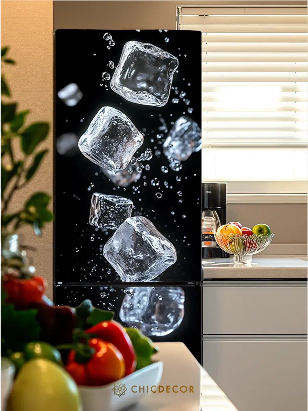 Наклейка интерьерная на холодильник Кубики льда