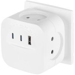 Разветвитель электрический ЭРА SP-4-3USBAC-W на 4 розетки + 3 USB A+C со шторками 10А белый | Тройники