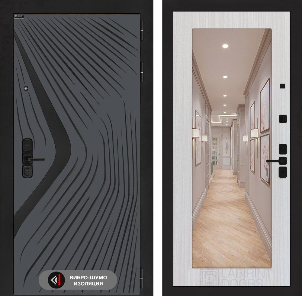 Входная дверь Лабиринт LEOLAB - Зеркало 18 Сандал белый